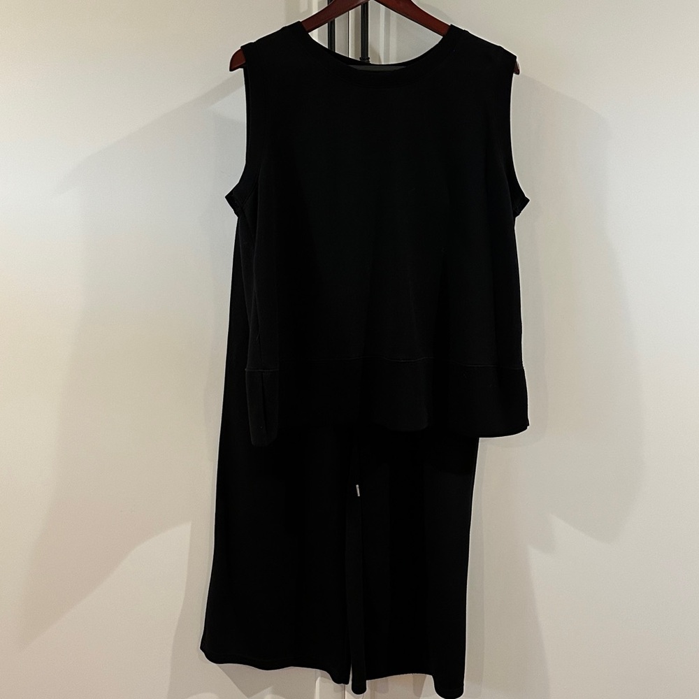 Black Sleeveless Top and wide leg pant travel set. Scuba like soft